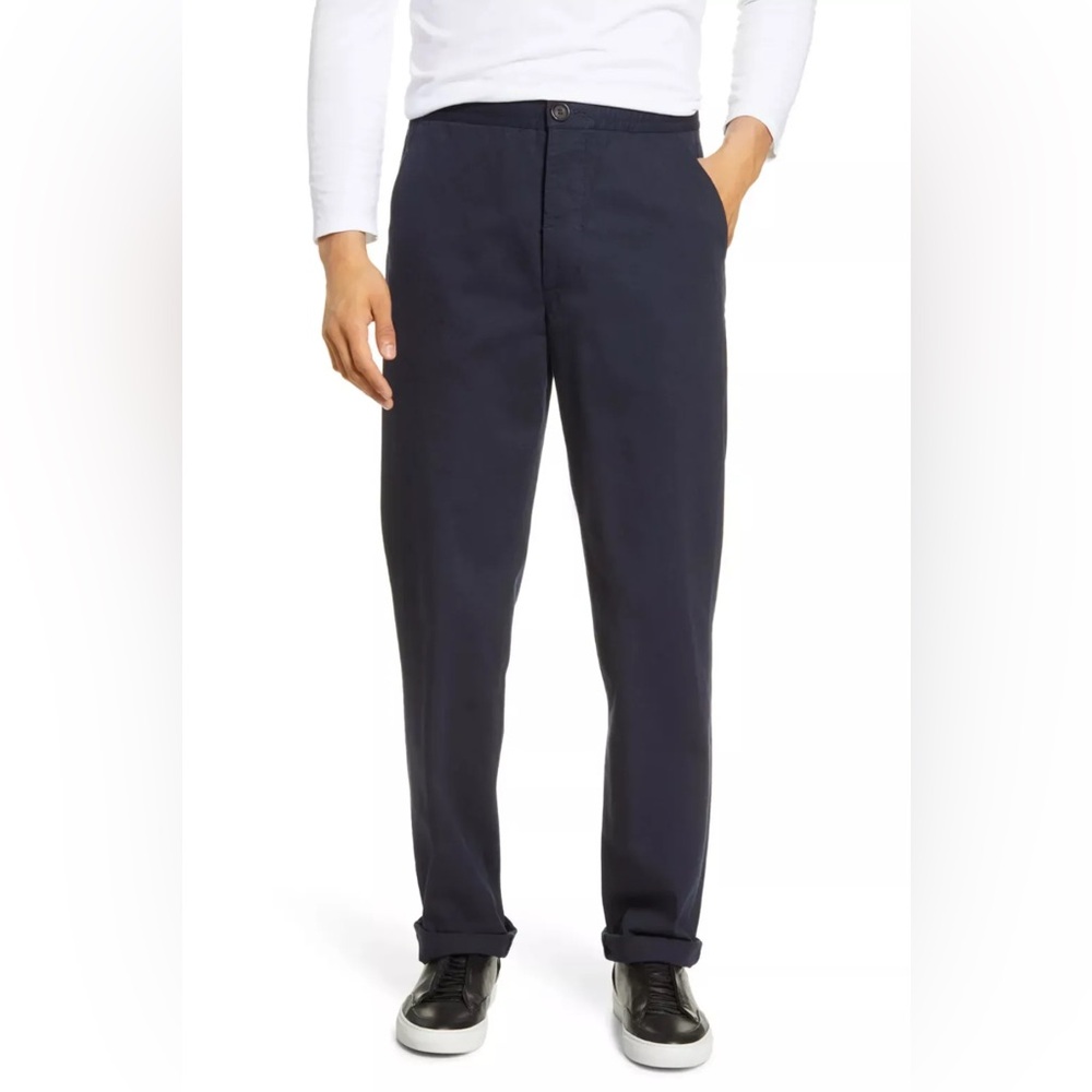Oliver Spencer Organic Cotton Trousers/Pants in Eden Navy, Size L New w/Tag $252